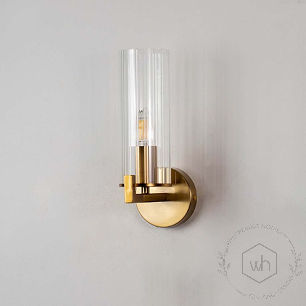 Evolve Single Nordic Style Modern Golden Metal & Glass Light Light Off White Background