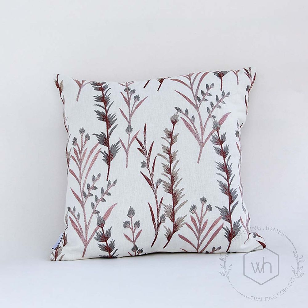Fern Designer Copper Brown Embroidered Cushion Cover