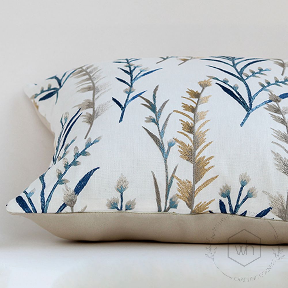 Fern Designer Multicolored Embroidered Cotton Cushion Cover