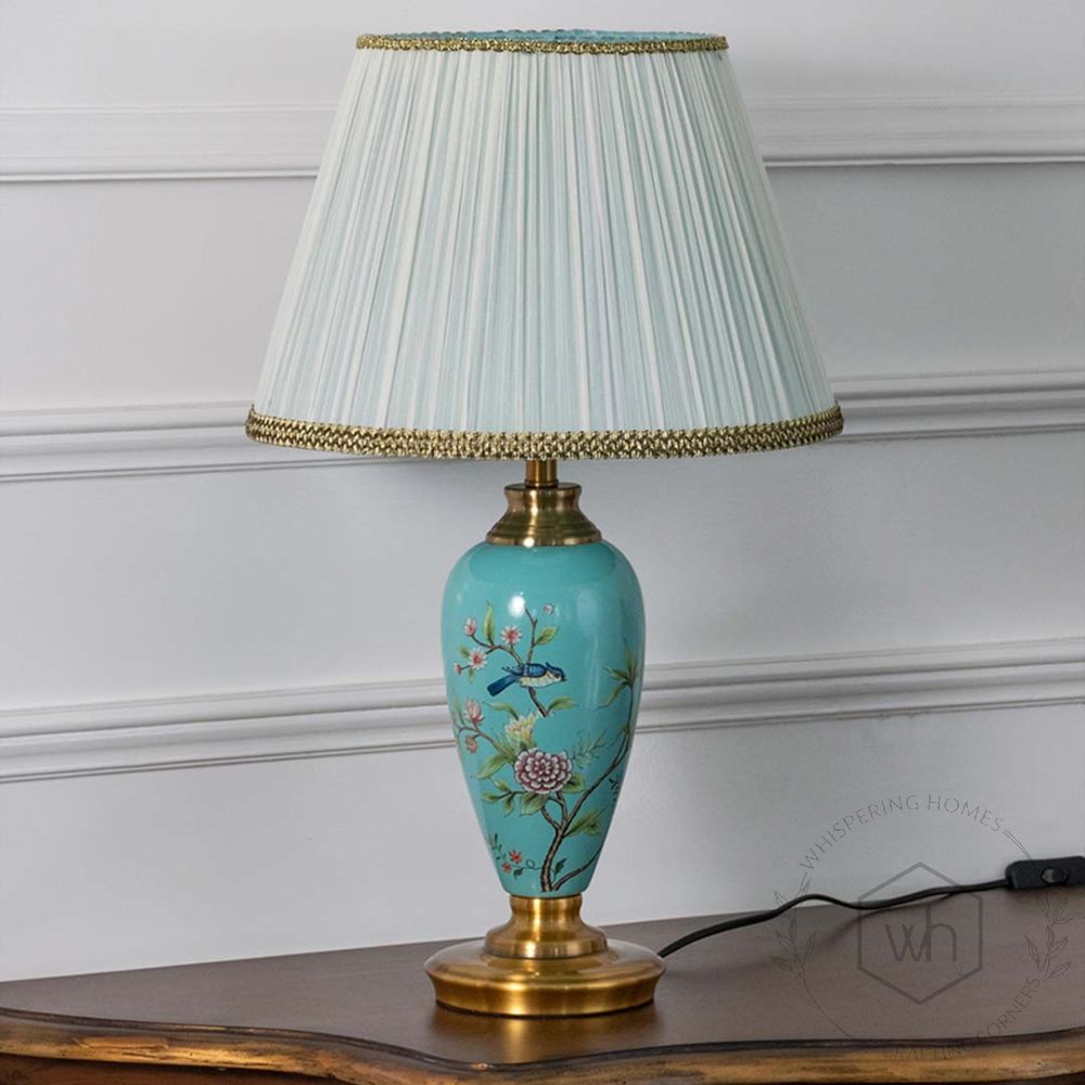 Flora Magic Ceramic Table Lamp - Blue Light Off White Background