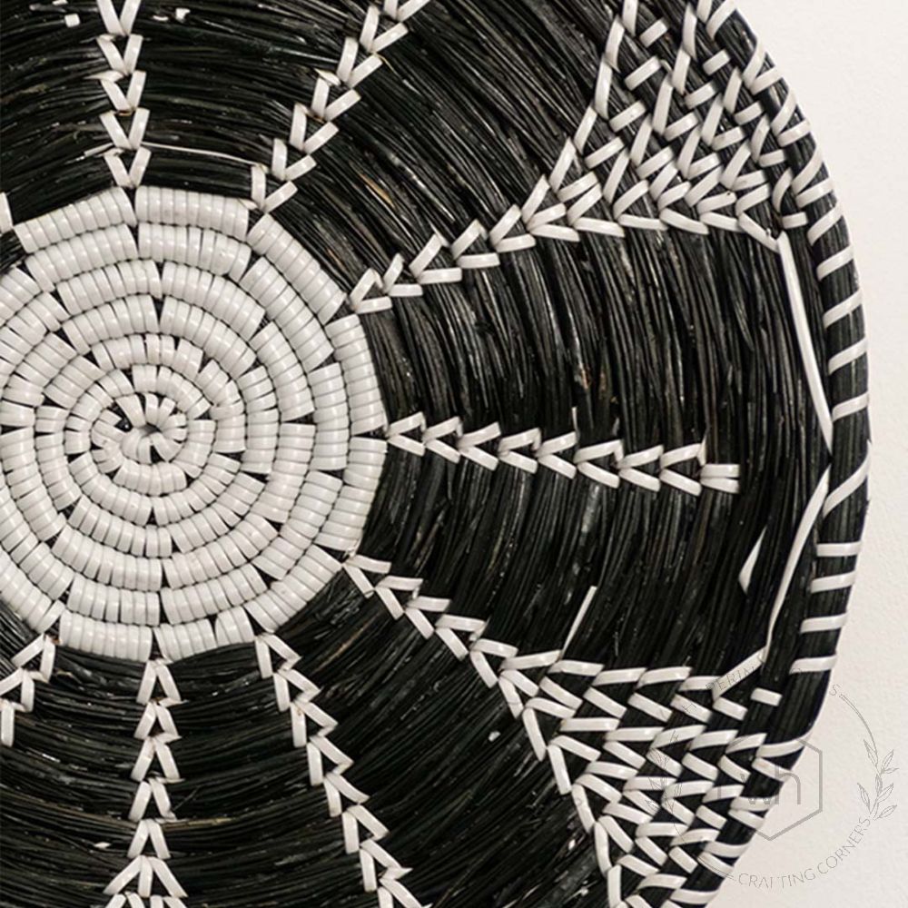 Floral Black-White Decorative Wall Basket Closeup