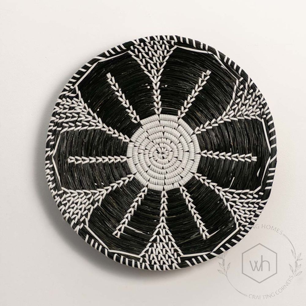 Floral Black-White Decorative Wall Basket White Background