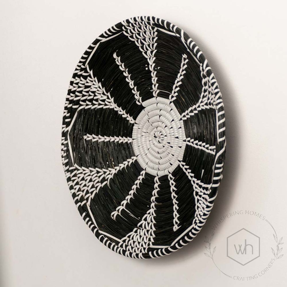 Floral Black-White Decorative Wall Basket Back Side