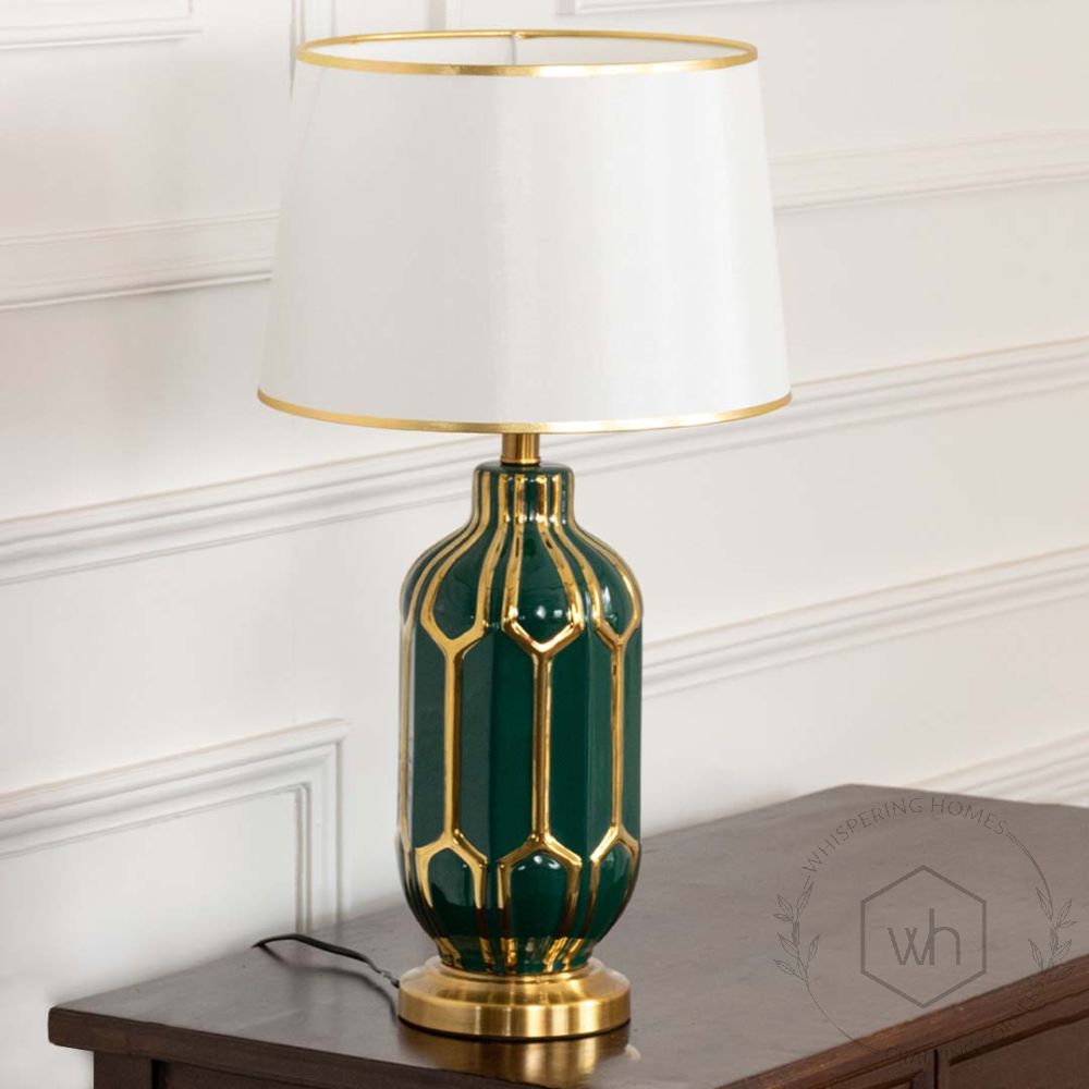 Florence Green Ceramic Table Lamp with White Shade