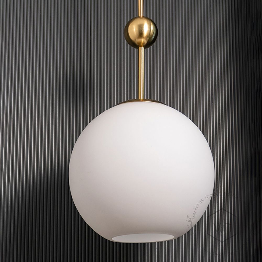 Frosted Glass Globe Gold Metal Pendant Light Light Off Black Background