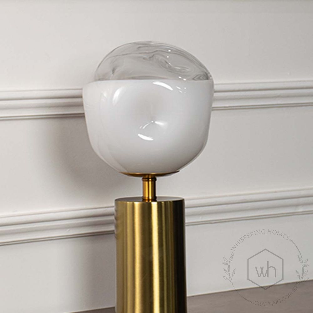 Frosted Glass Golden Metal Table Lamp Closeup