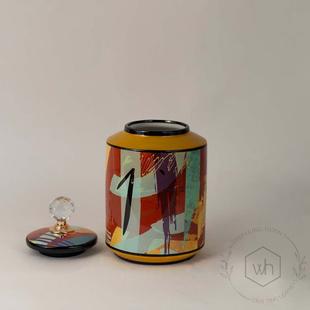 Geometric Pattern Ceramic Jar - Large White Background