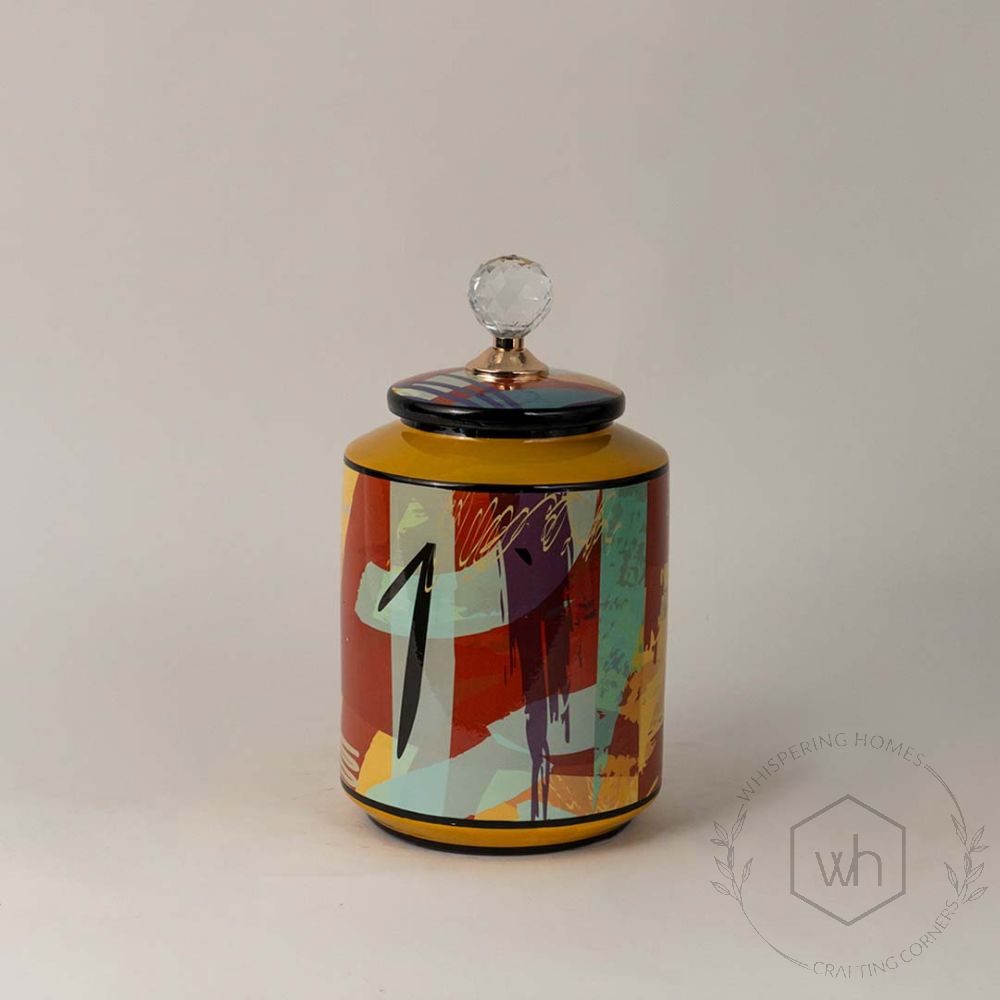 Geometric Pattern Ceramic Jar - Large White Background