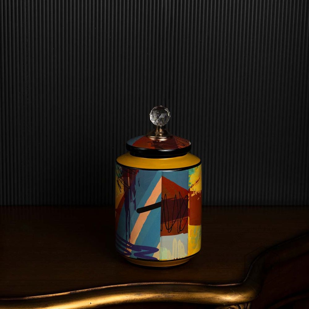 Geometric Pattern Ceramic Jar - Small Black Background