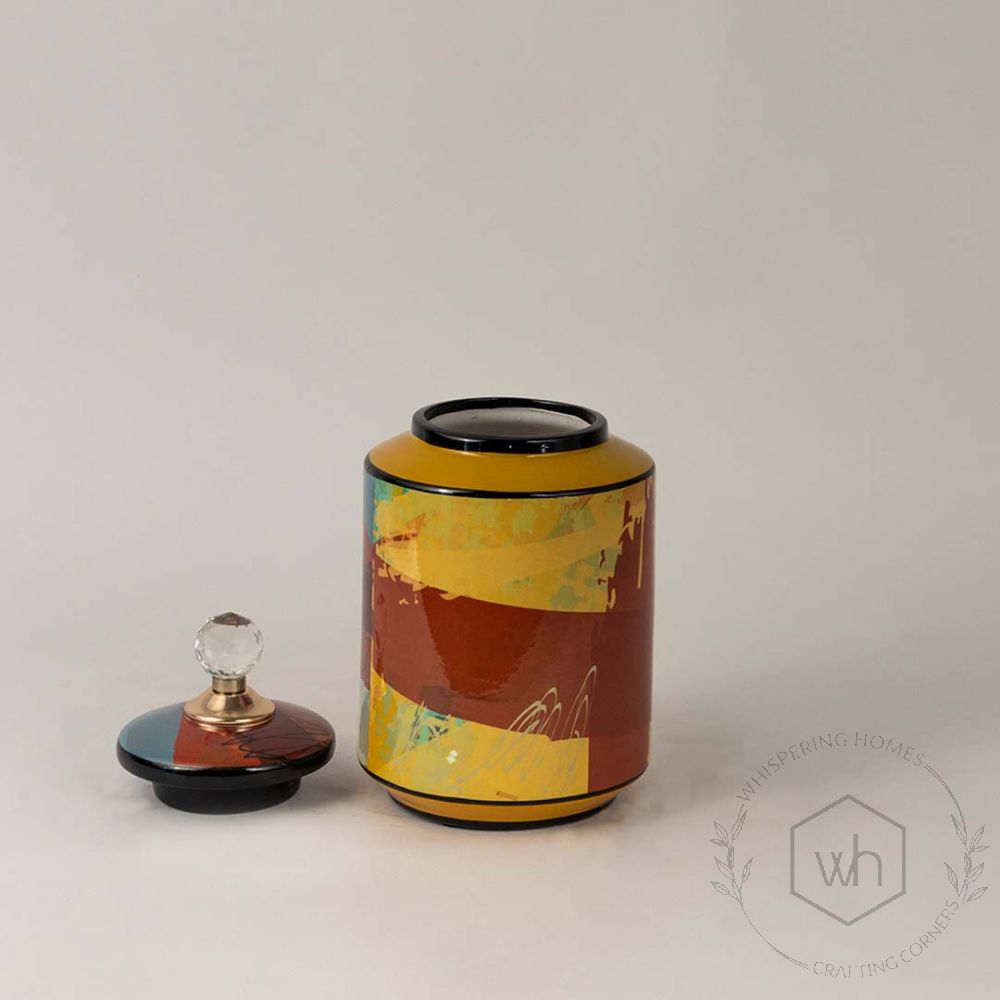 Geometric Pattern Ceramic Jar - Small White Background