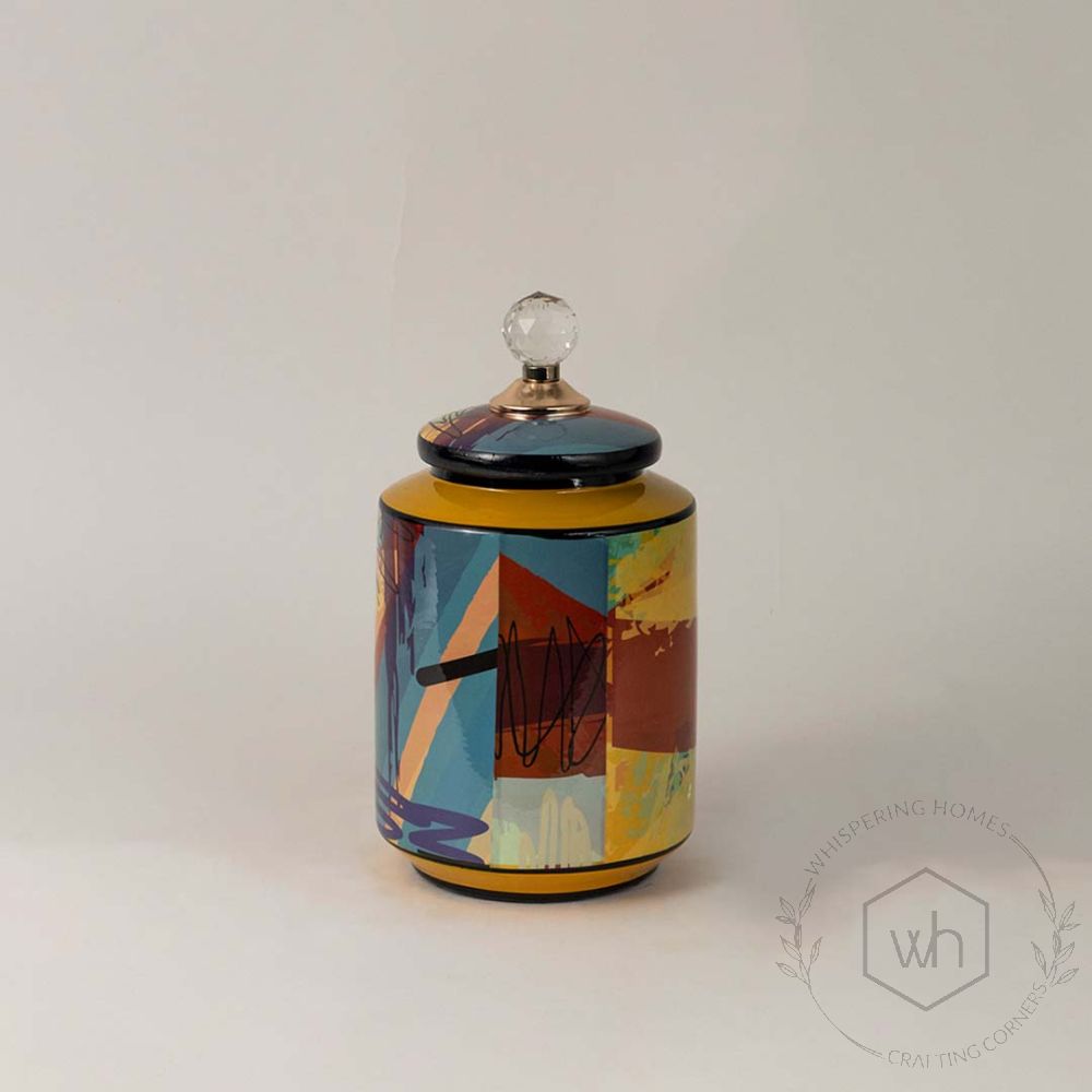 Geometric Pattern Ceramic Jar - Small White Background