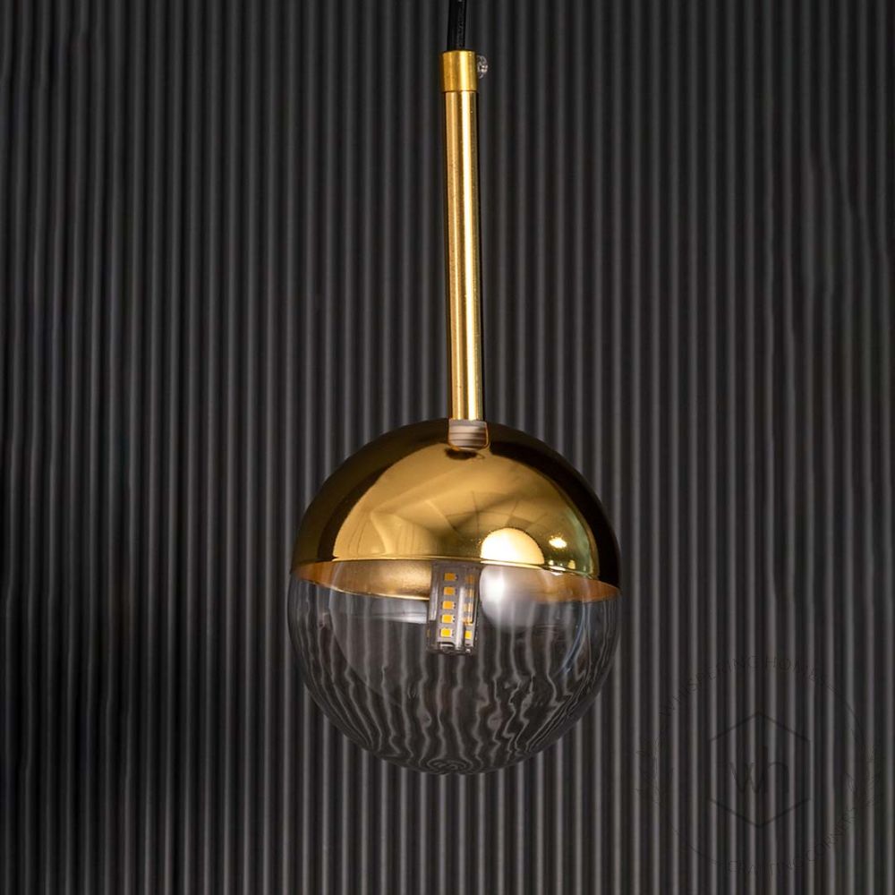 Glass Ball Hanging Pendant Lamp Light Off Black Background