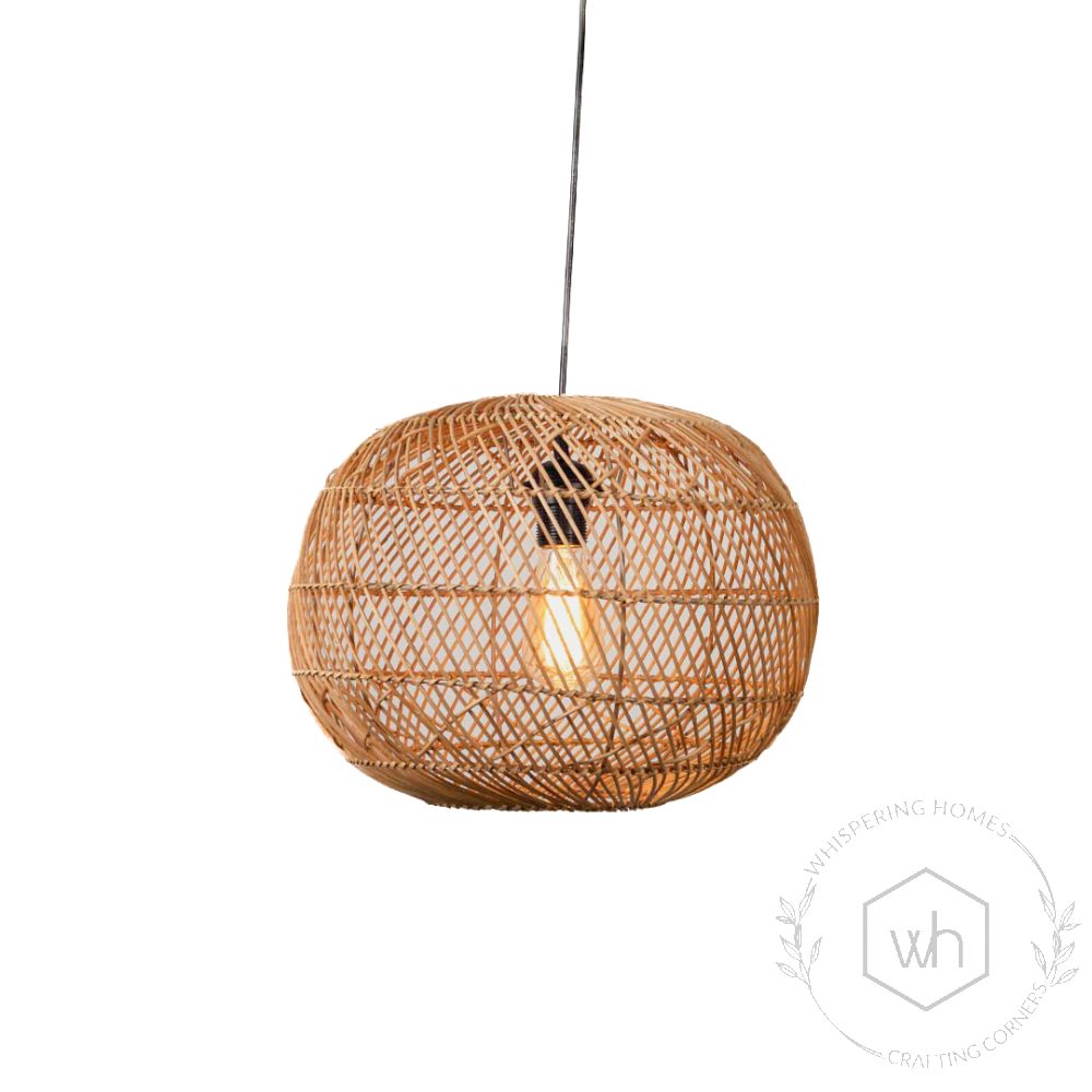 Orbicular Rattan Hanging Lamp Light On White Background