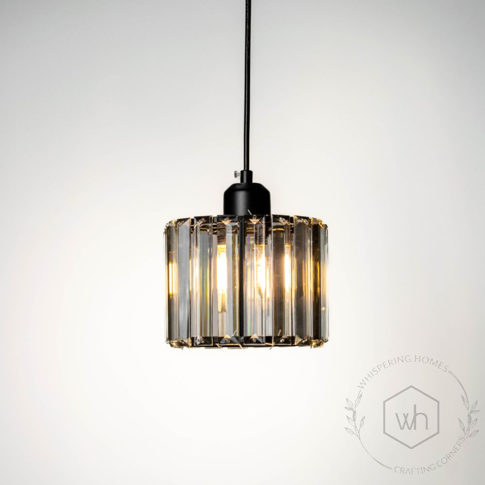 Glossy Crystal Pendant Light Light On White Background