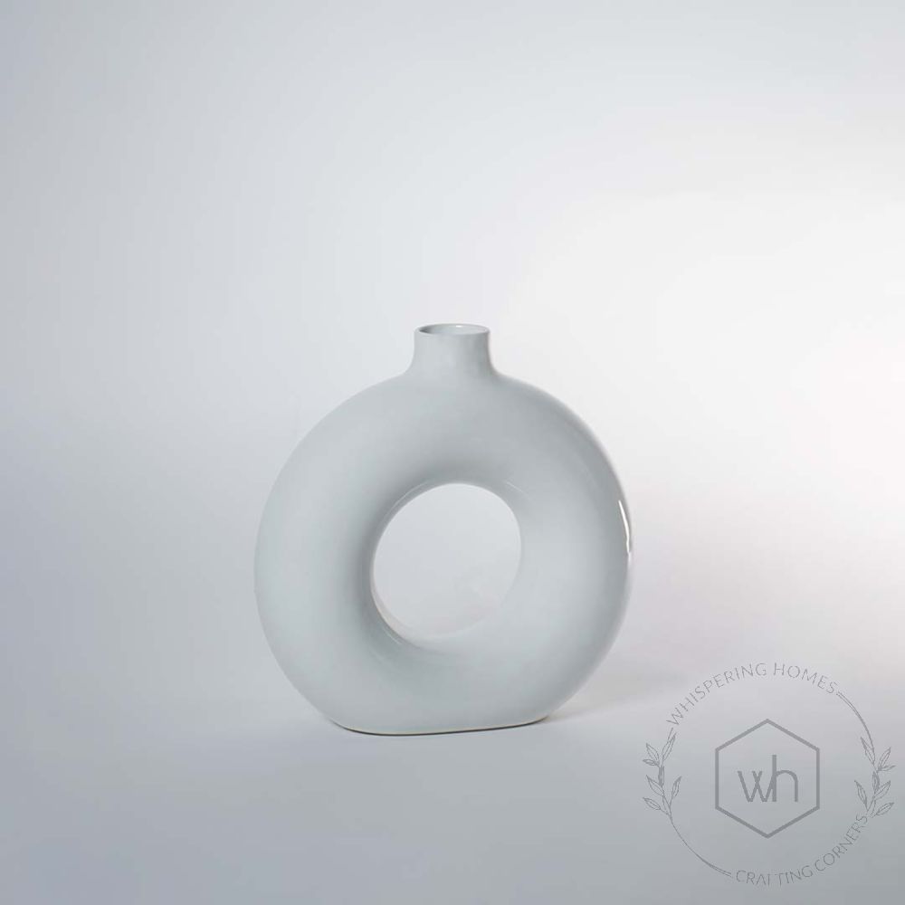 Glossy White Ceramic Donut Flower Vase Large