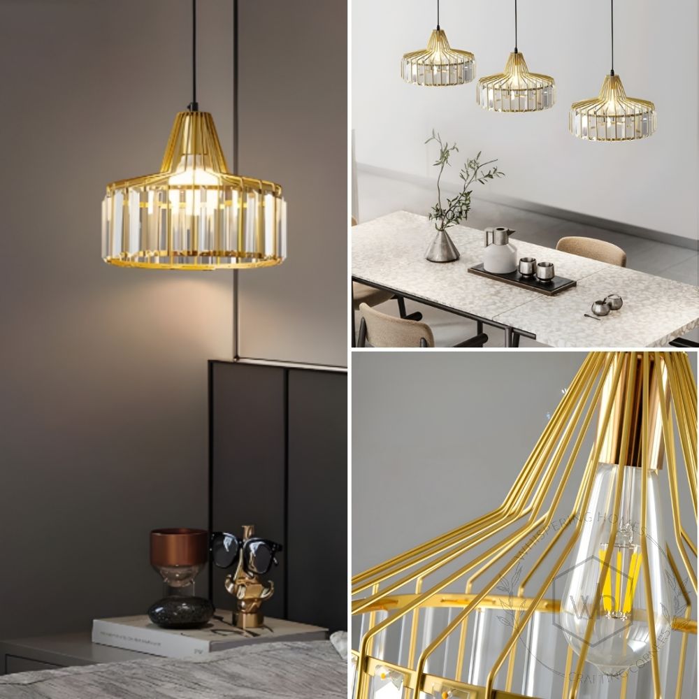 Golden Crystal Glass Shade Hanging Pendant Lamp