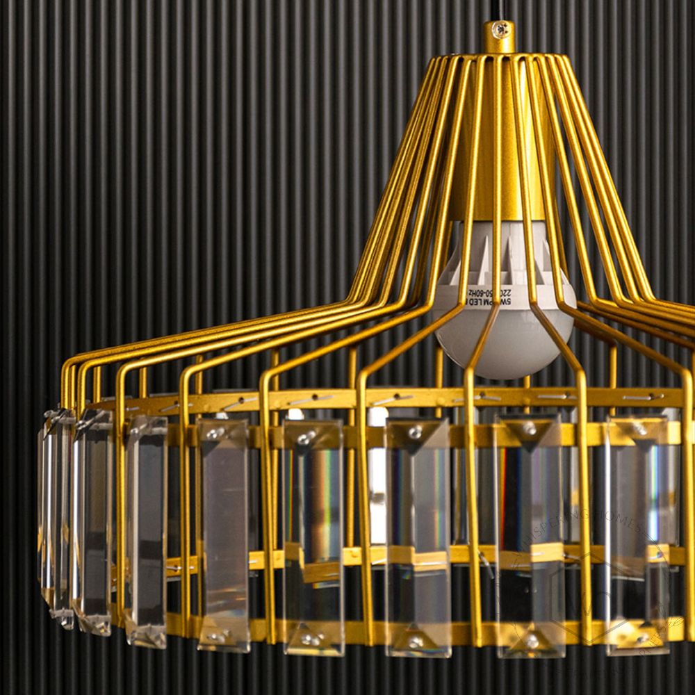 Golden Crystal Glass Shade Hanging Pendant Lamp Closeup