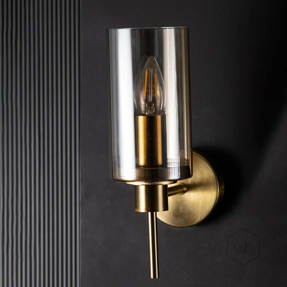 Golden Essence Modern Metal & Glass Wall Sconce Light Off Black Background