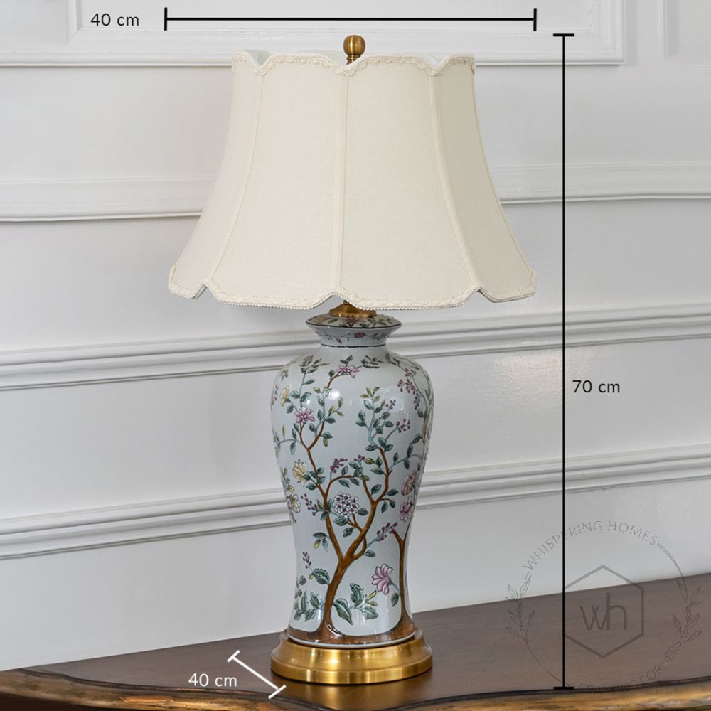 Grace Cream Ceramic Table Lamp with White Shade
