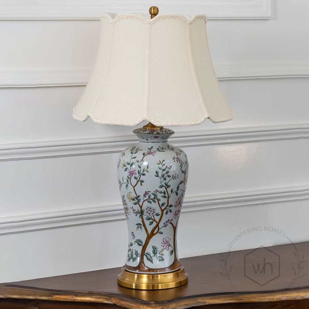 Grace Cream Ceramic Table Lamp with White Shade