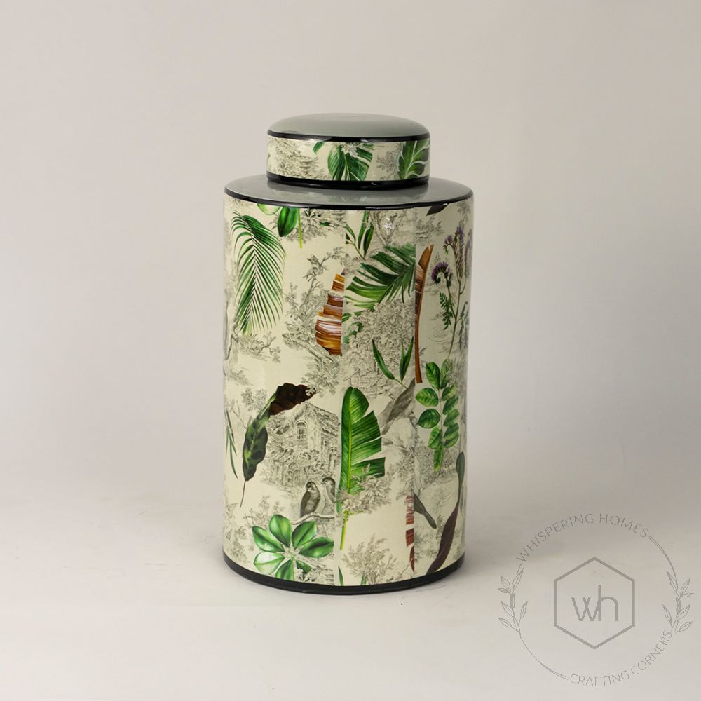 Green Ceramic Jar with Lid - Large White Background