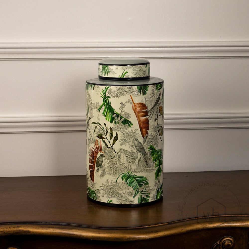 Green Ceramic Jar with Lid - Large White Background