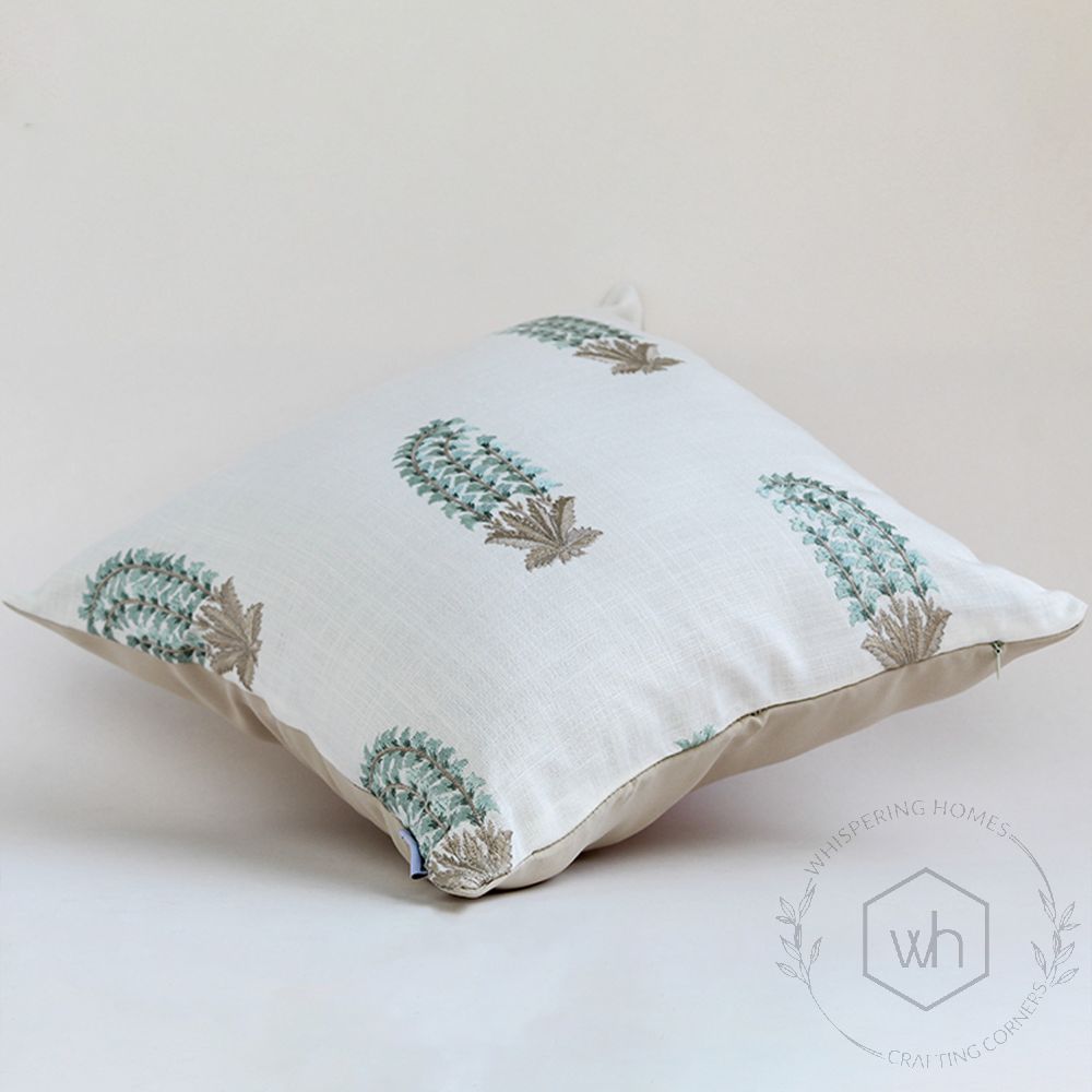 Green Fleur Embroidered Cushion Cover