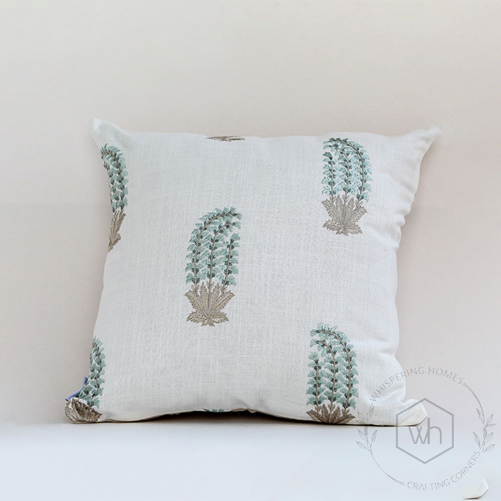 Green Fleur Embroidered Cushion Cover
