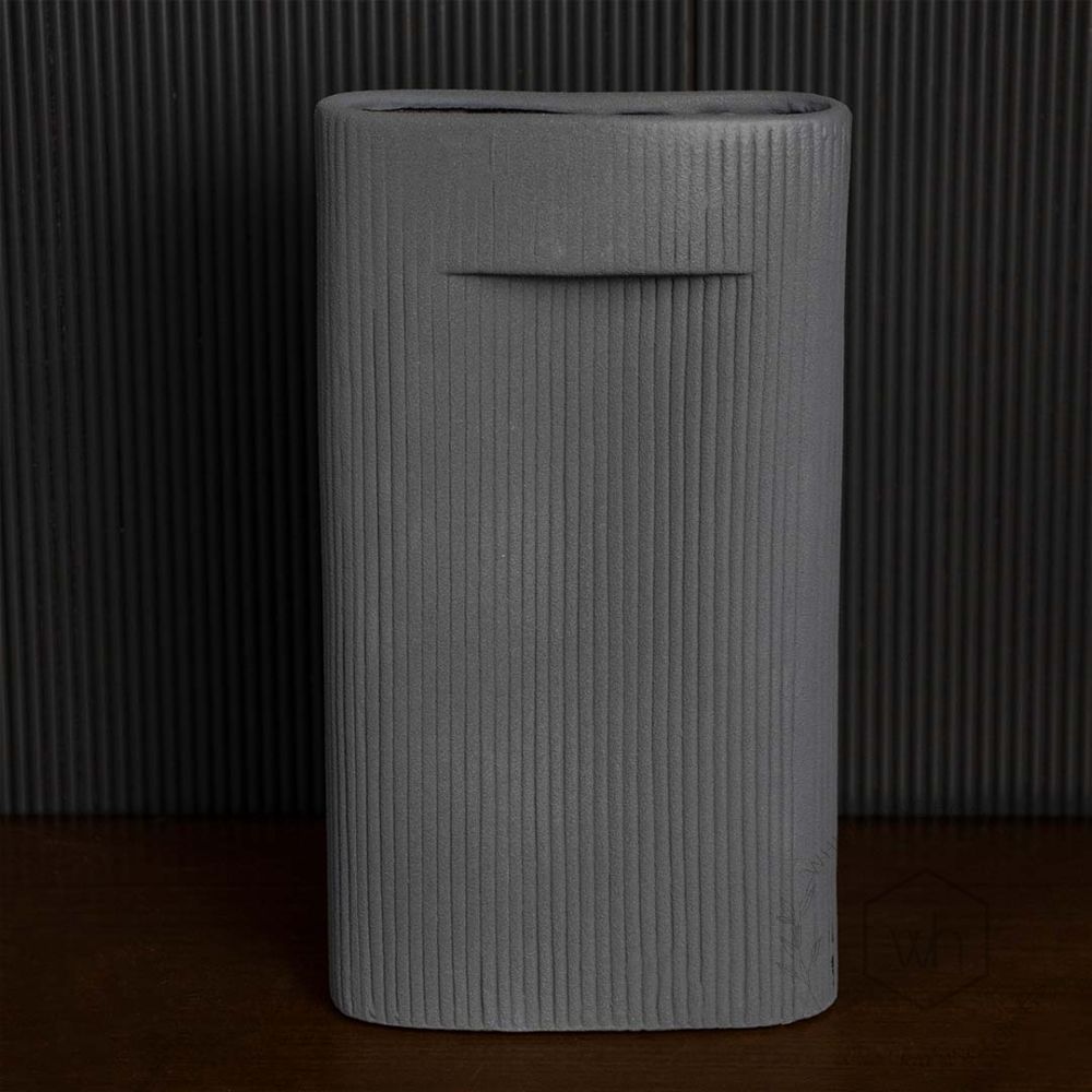 Grey Double Ceramic Vase Black Background