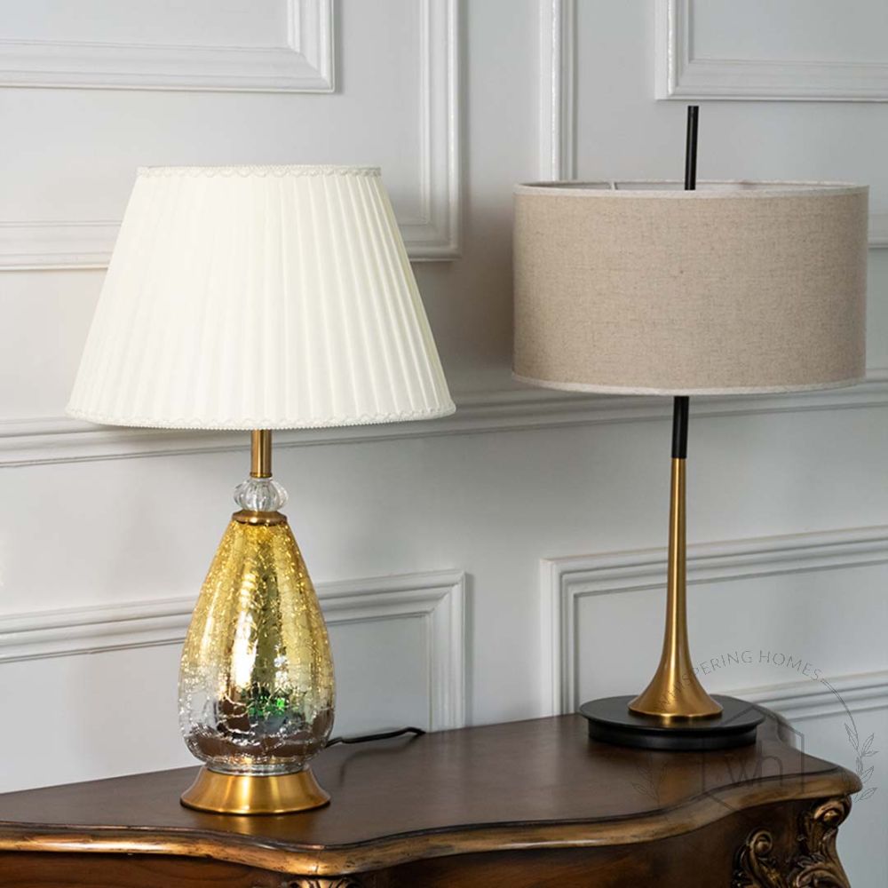 Fabula Golden Glass Table Lamp with White Shade Grouped