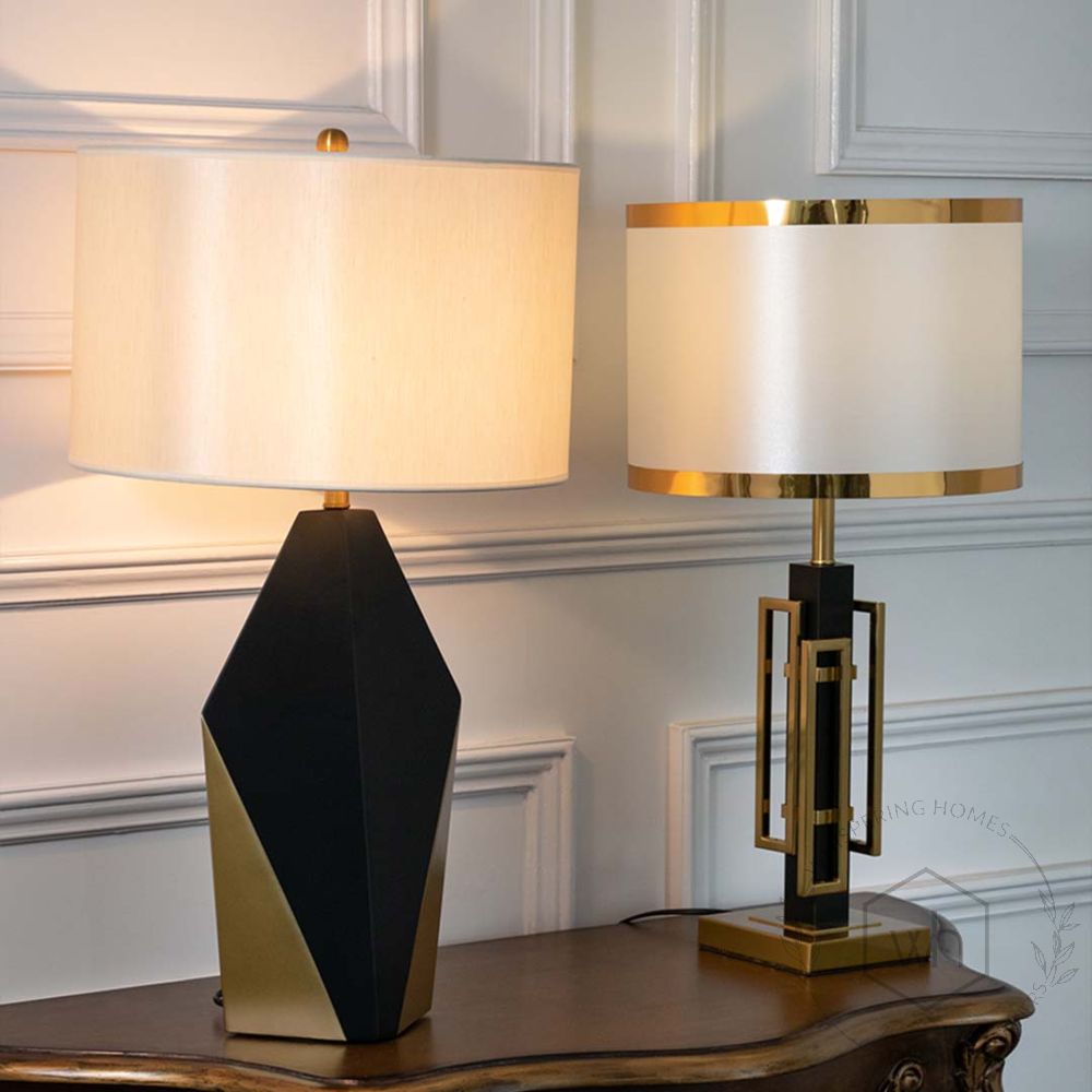 Arsa Black Metallic Table Lamp with White Shade Grouped