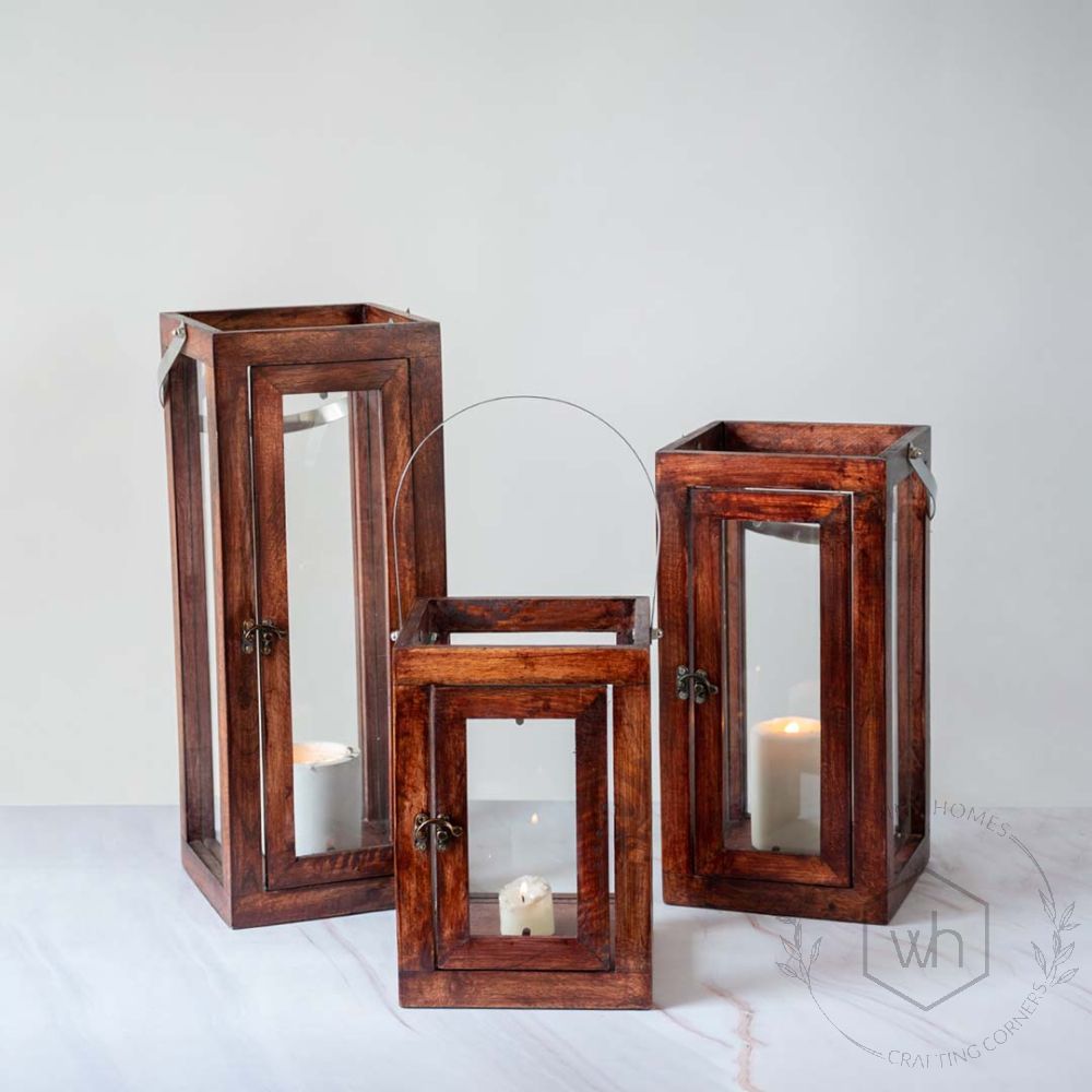 Fibrous Brown Wooden Lantern - Small Grouped