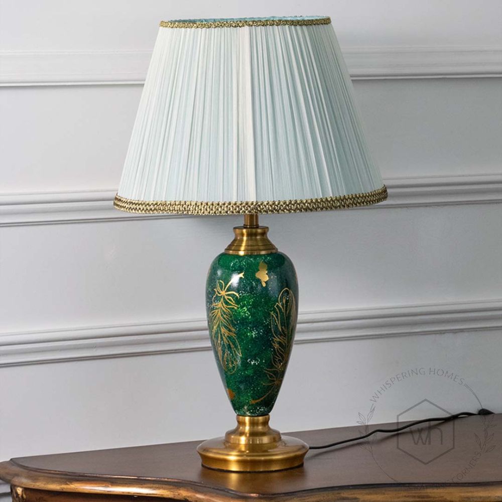 Flora Magic Ceramic Table Lamp - Green Light Off White Background