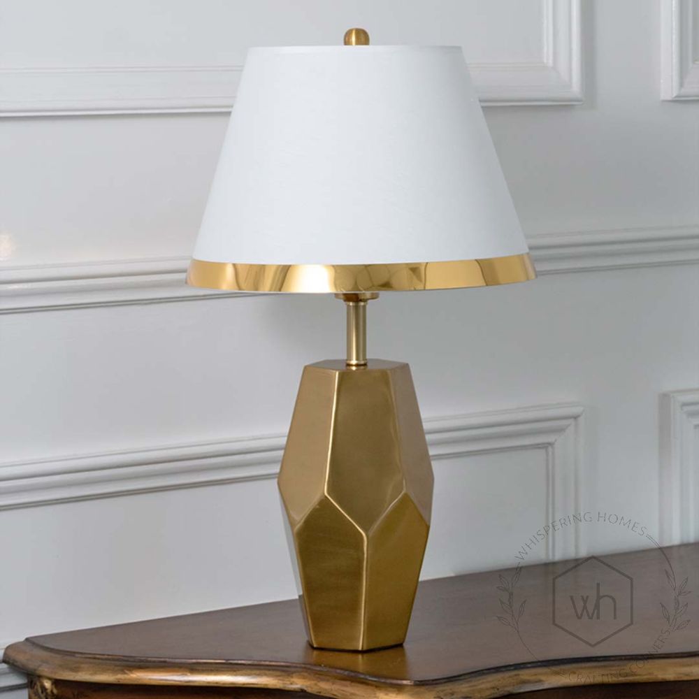 Hana Gold Metallic Table Lamp Light Off White Background