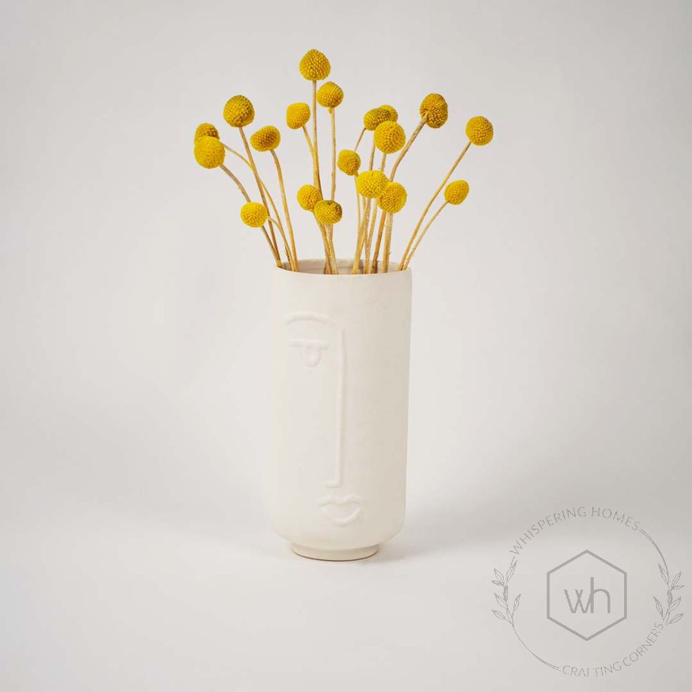Human One Sided Ceramic White Flower Vase
