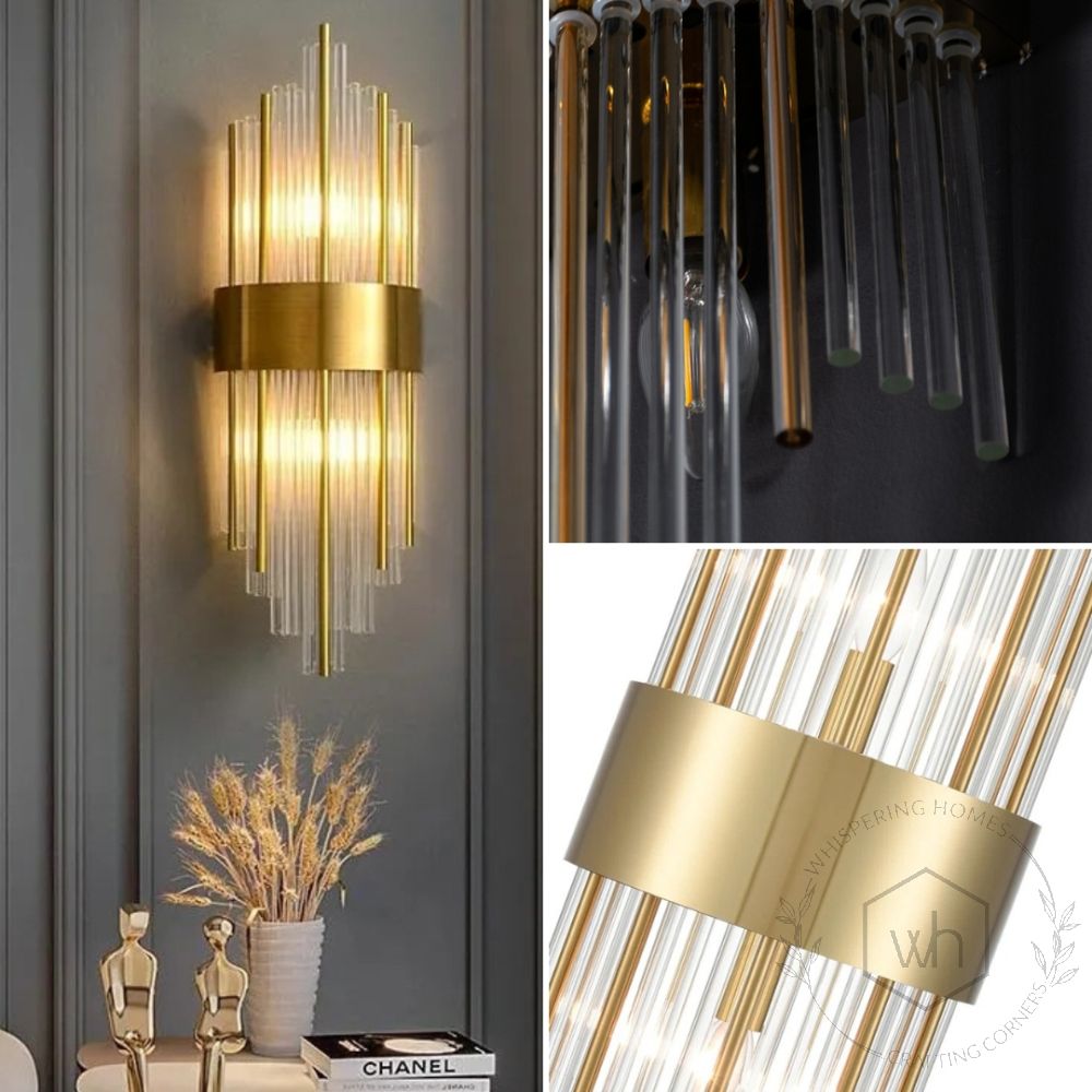 Ignite Crystal Glass Modern Gold Metal Wall Light with Steel Brackets