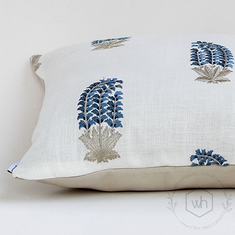 Indigo Feulles Embroidered Designer Cushion Cover