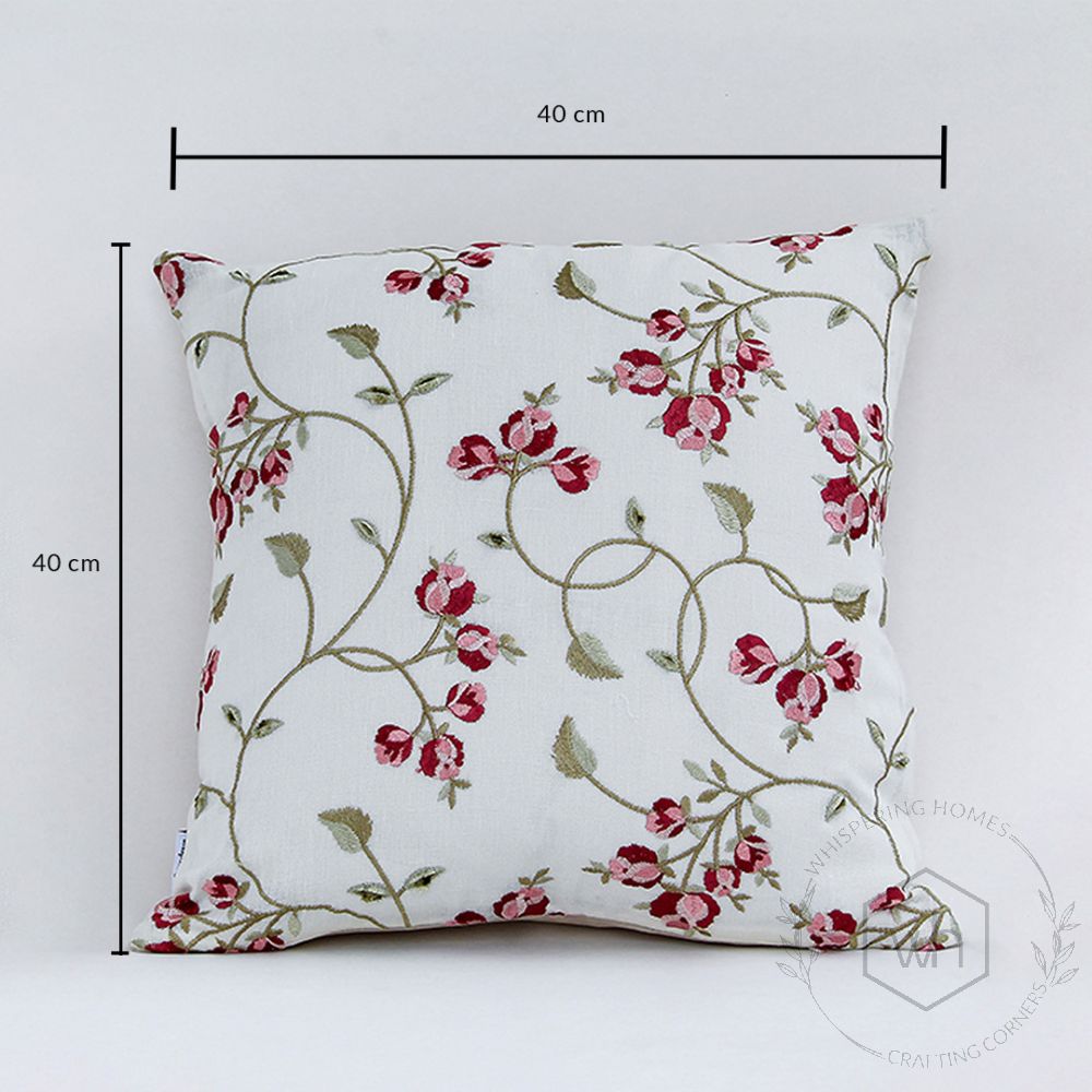 Ixora Designer Crimson Embroidered Cotton Cushion Cover