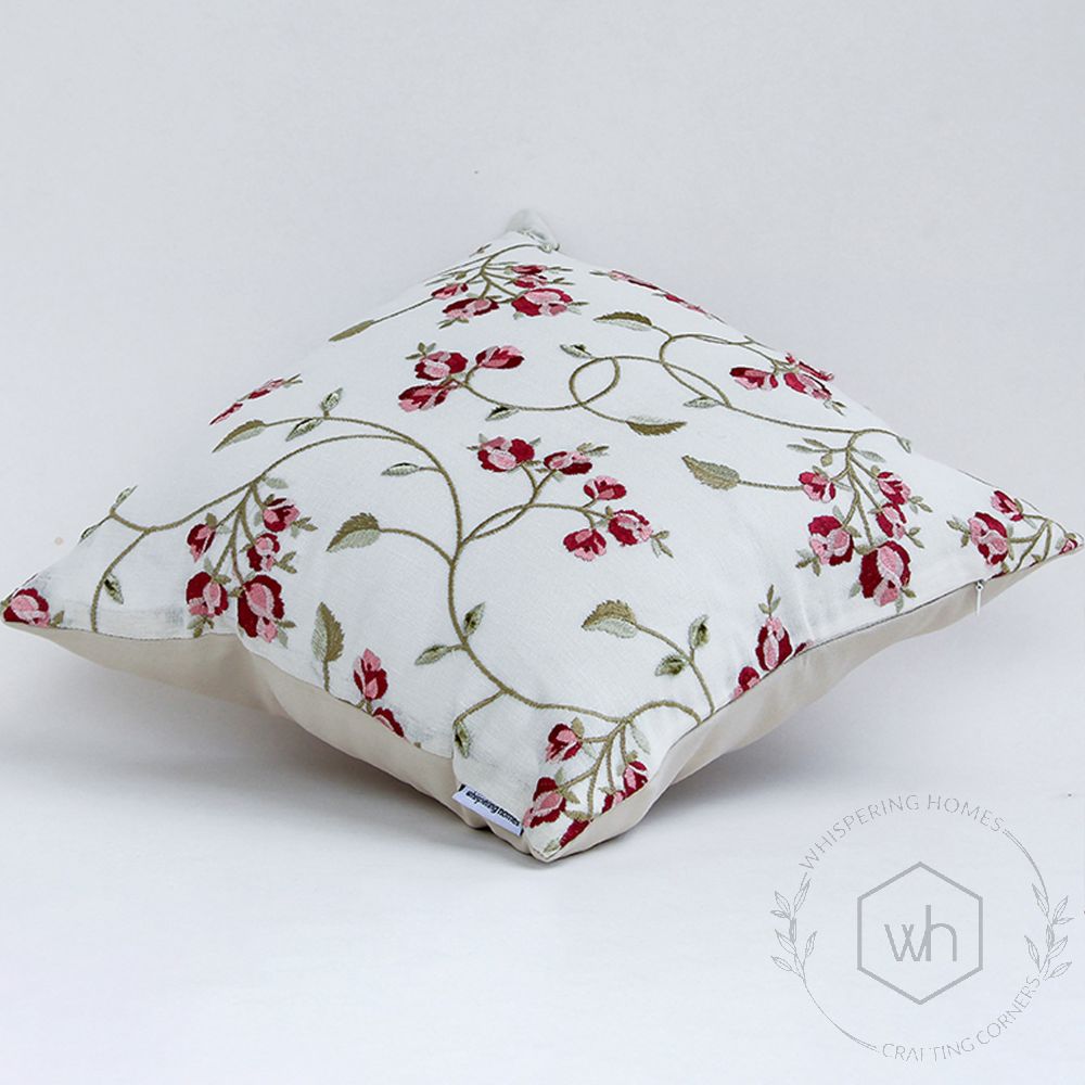 Ixora Designer Crimson Embroidered Cotton Cushion Cover