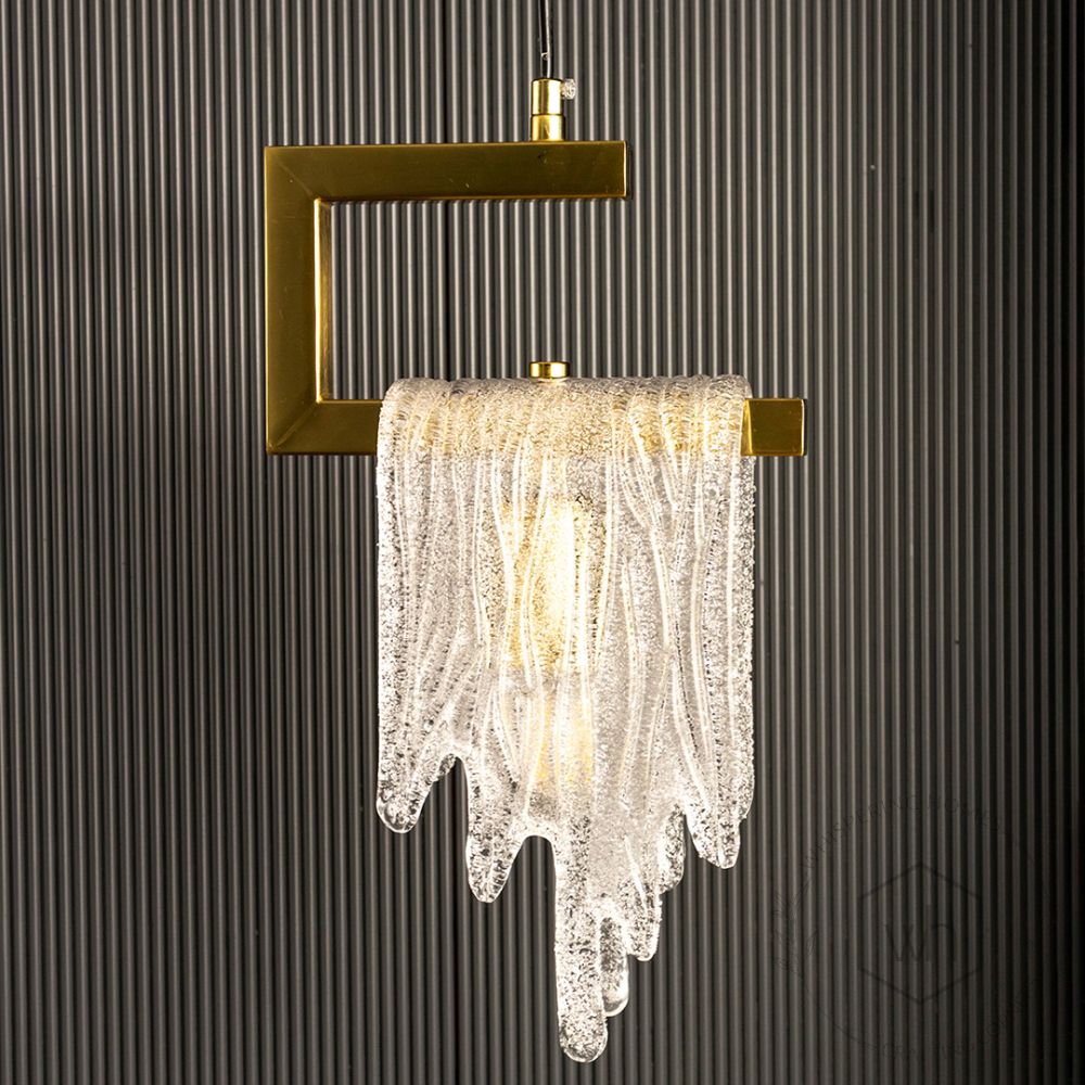 Kristy Pendant Light Crystal & Brass Light Off Black Background