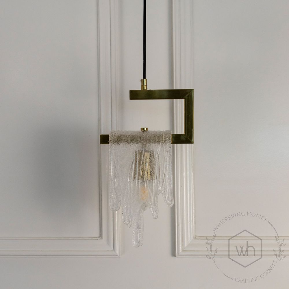 Kristy Pendant Light Crystal & Brass Light Off White Background