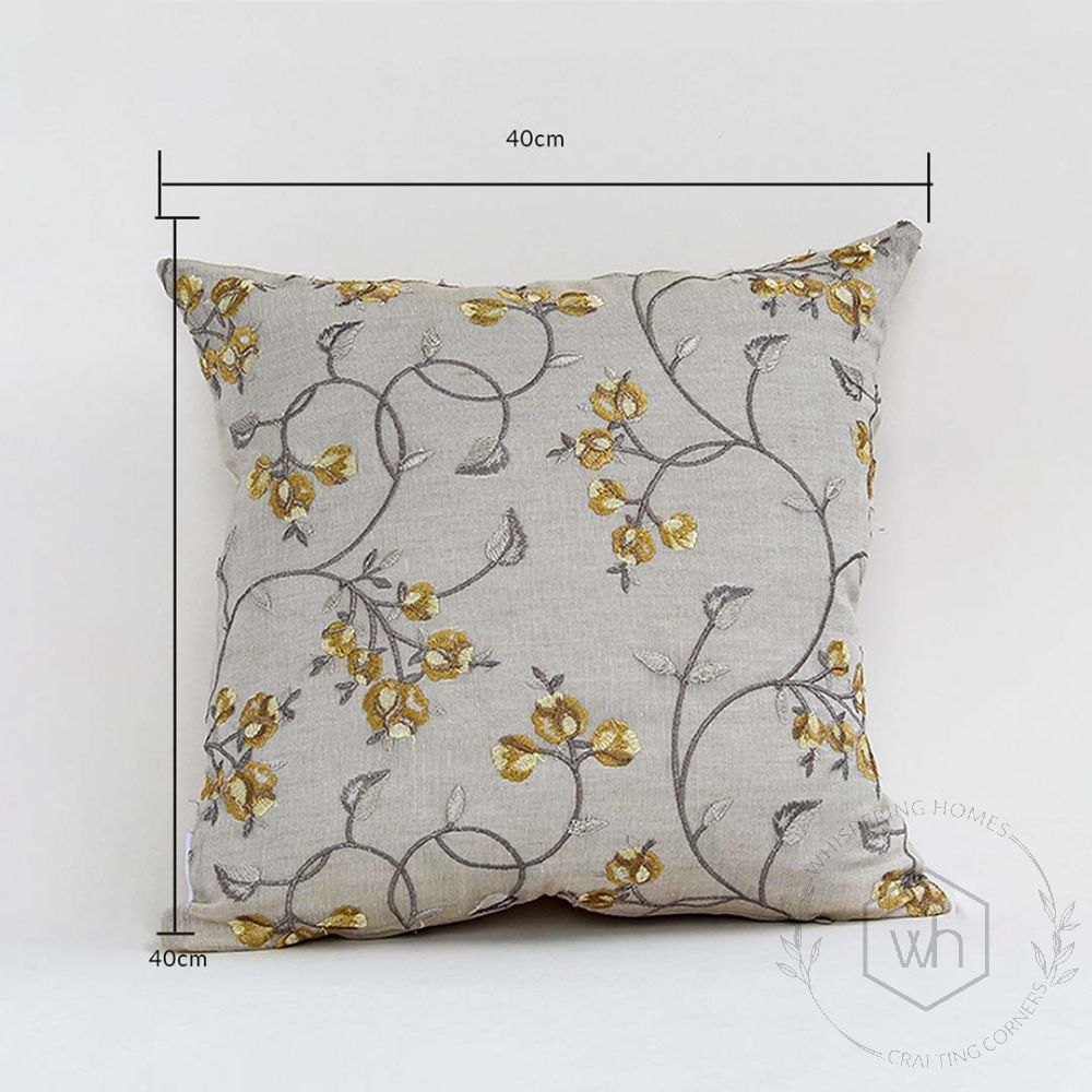 Lantana Designer Yellow Embroidered Cushion Cover