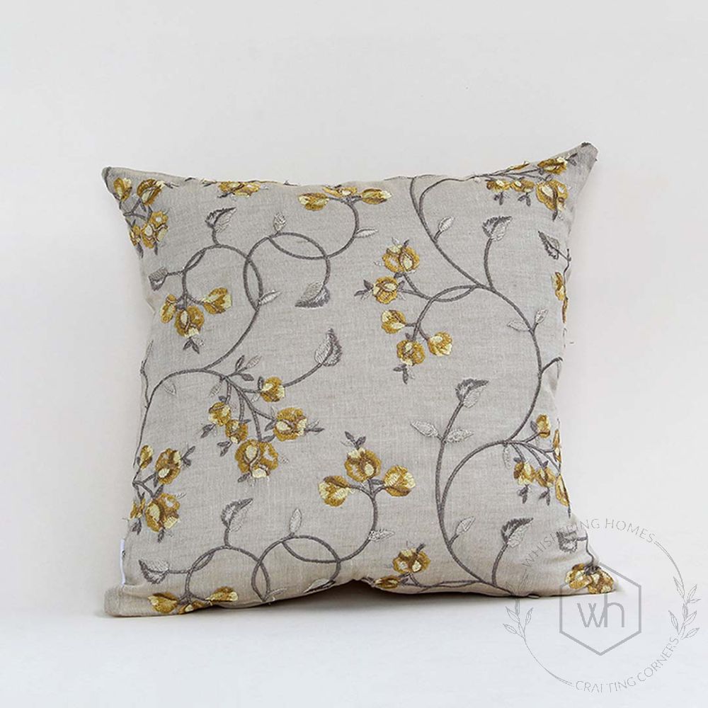 Lantana Designer Yellow Embroidered Cushion Cover