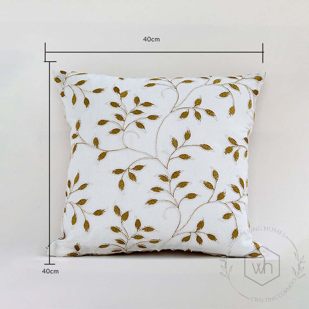 Leaf Designer Titanium Embroidered Cushion Cover