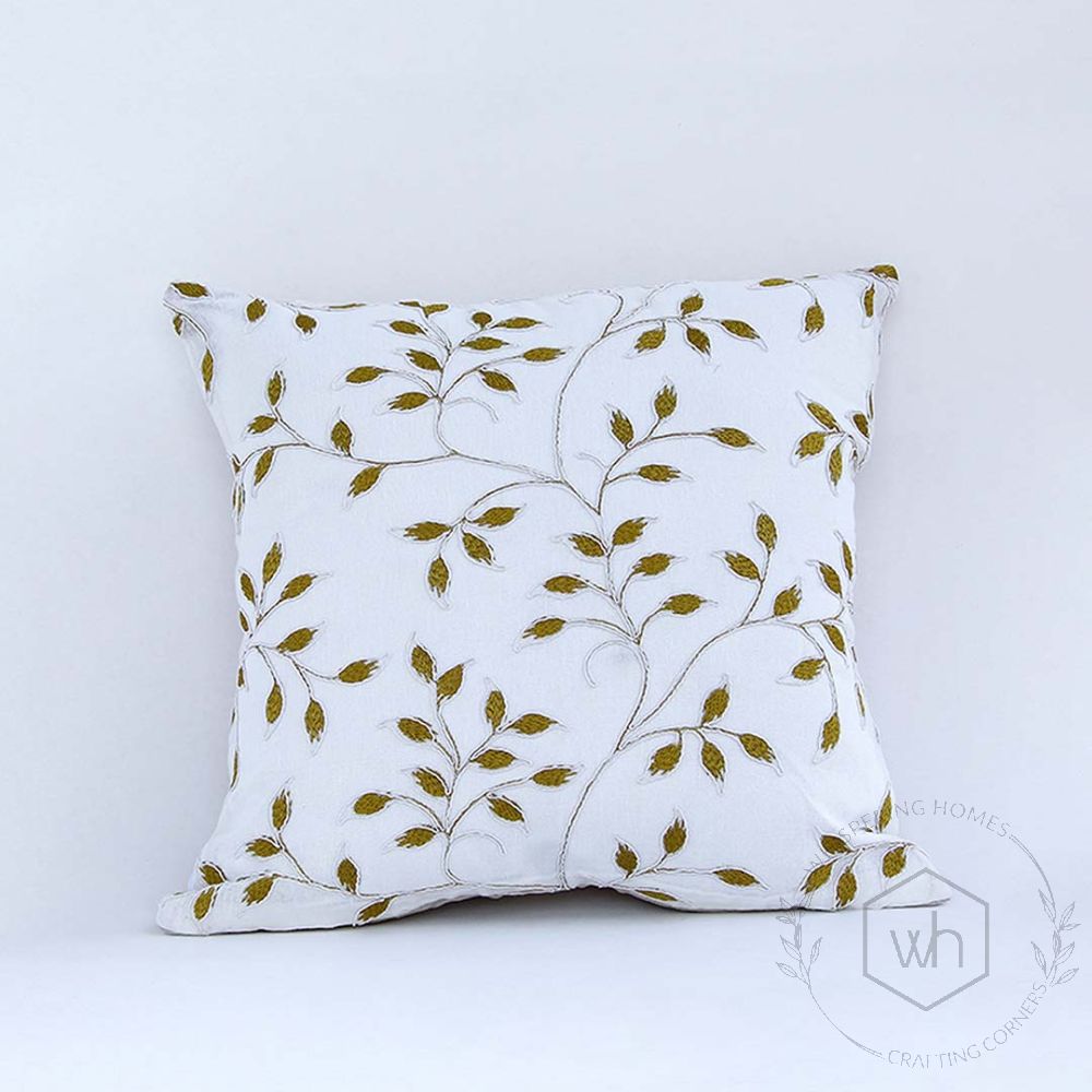 Leaf Designer Titanium Embroidered Cushion Cover