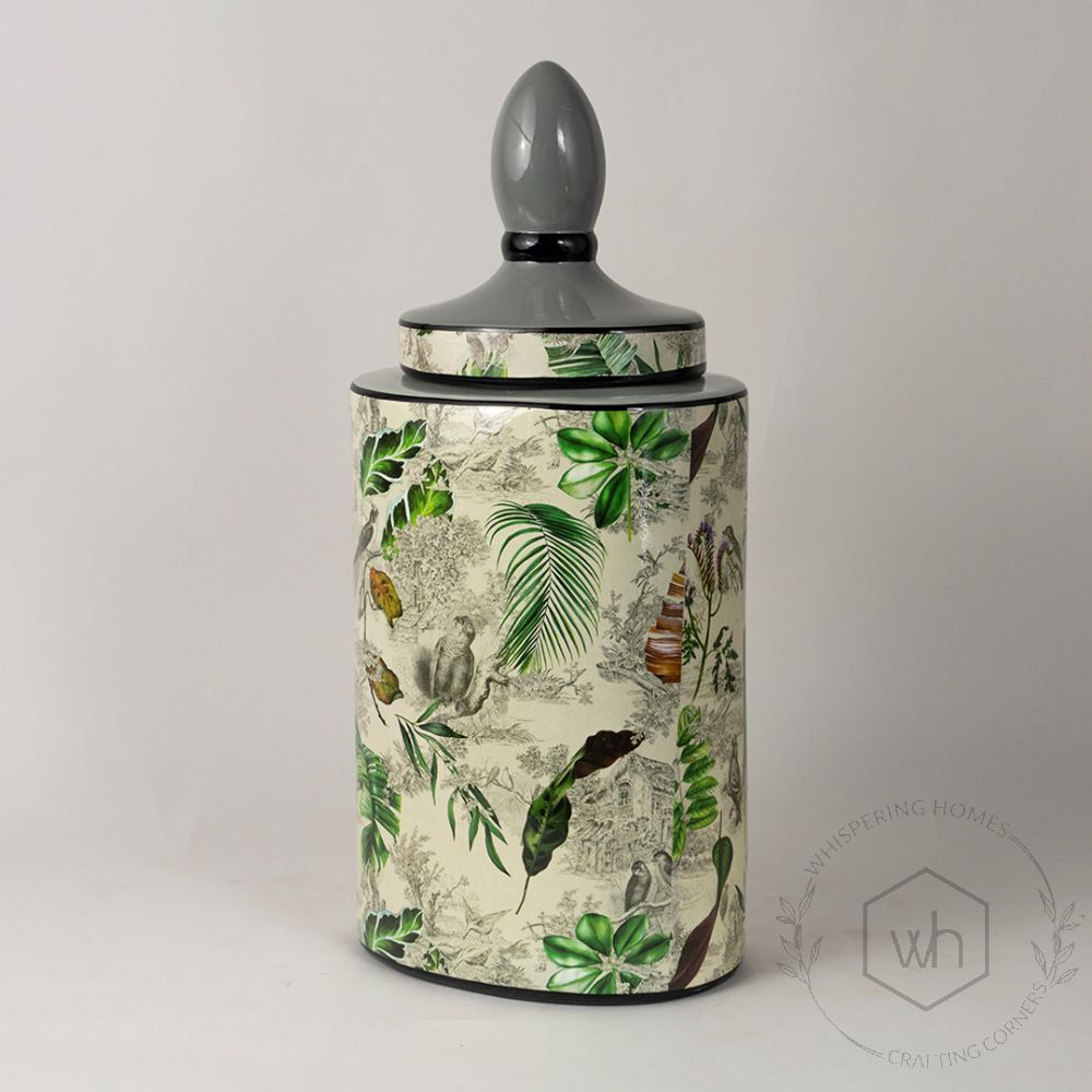 Leaf Pattern with Lid Jar - Large White Background