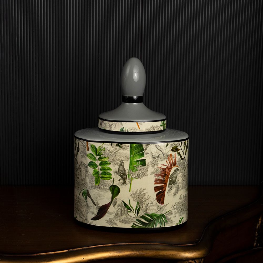 Leaf Pattern with Lid Jar - Small Black Background