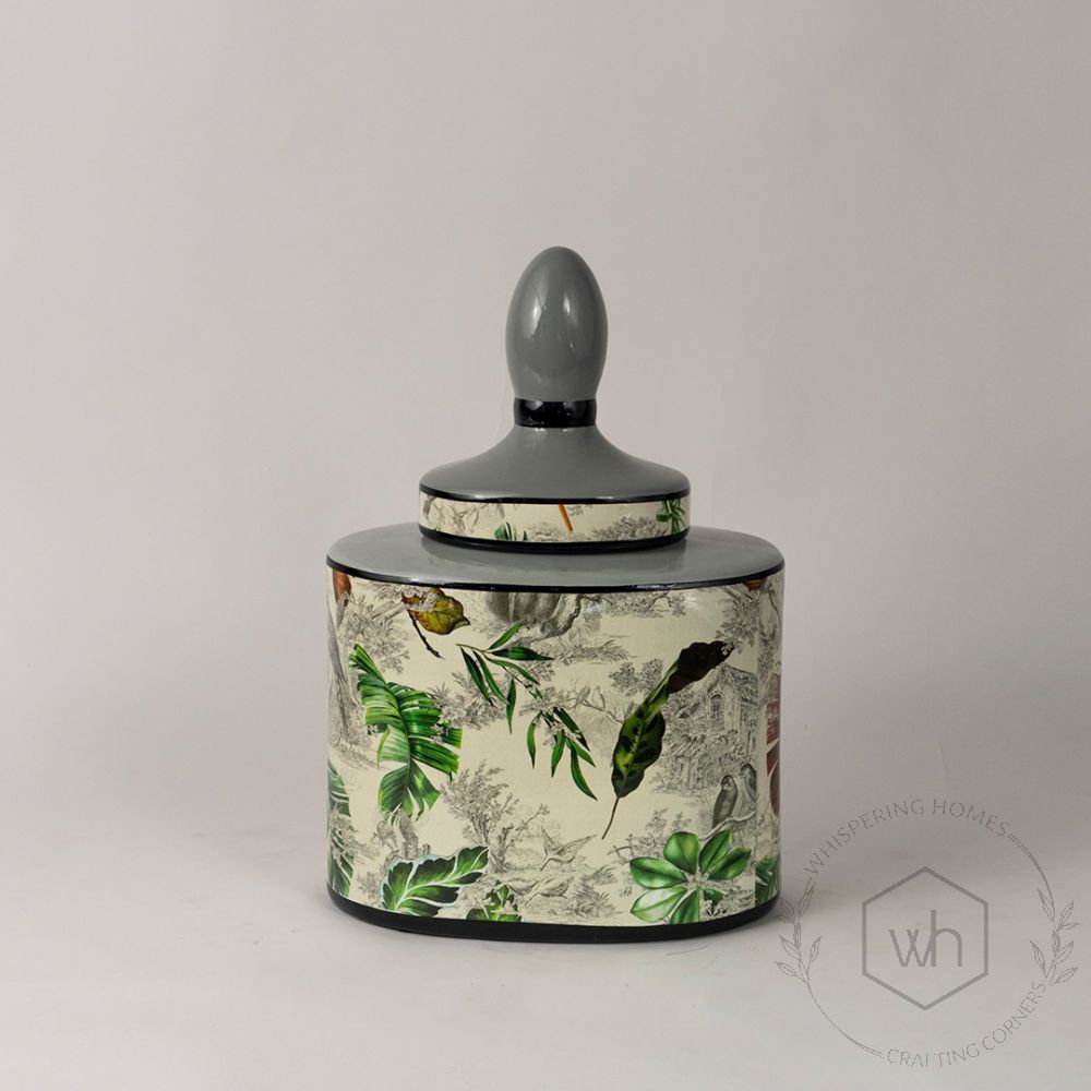 Leaf Pattern with Lid Jar - Small White Background