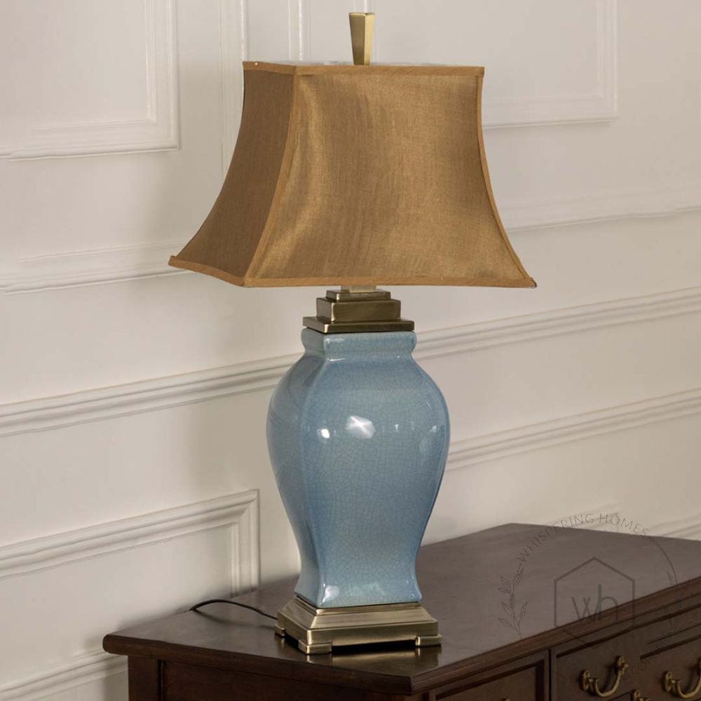 Leda Blue Ceramic Table Lamp with Brown Shade
