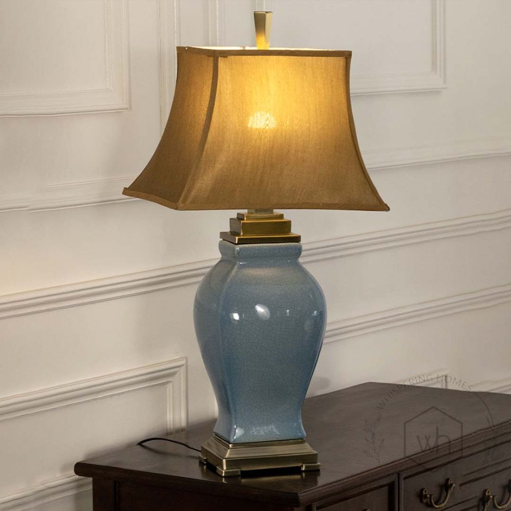 Leda Blue Ceramic Table Lamp with Brown Shade